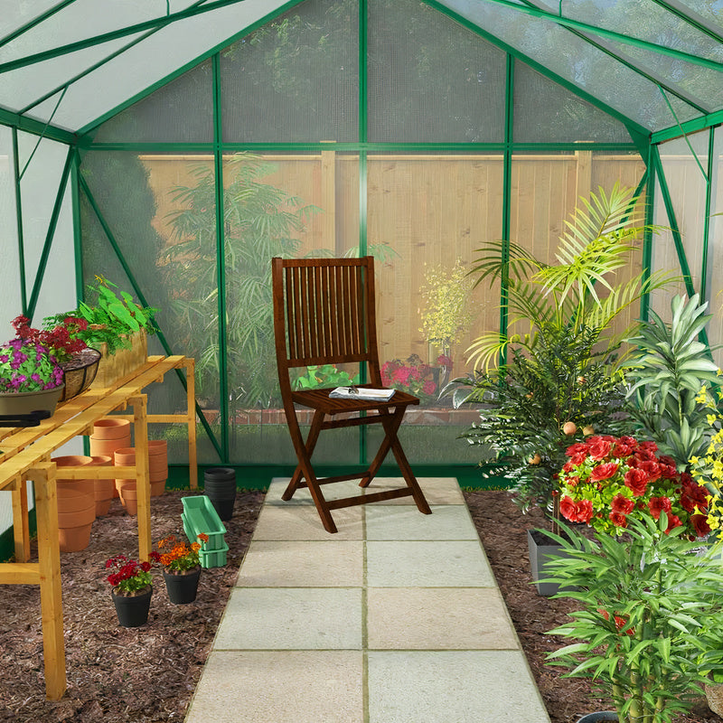 Harvester Polycarbonate, Extra-Tall Walk in Greenhouse. Inside view showing example of space capabilities.