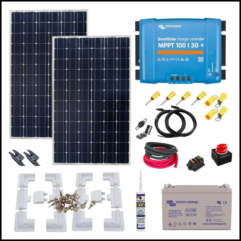 Victron Solar Power Battery Charging Kit. Upto 1400wh per day, with battery options