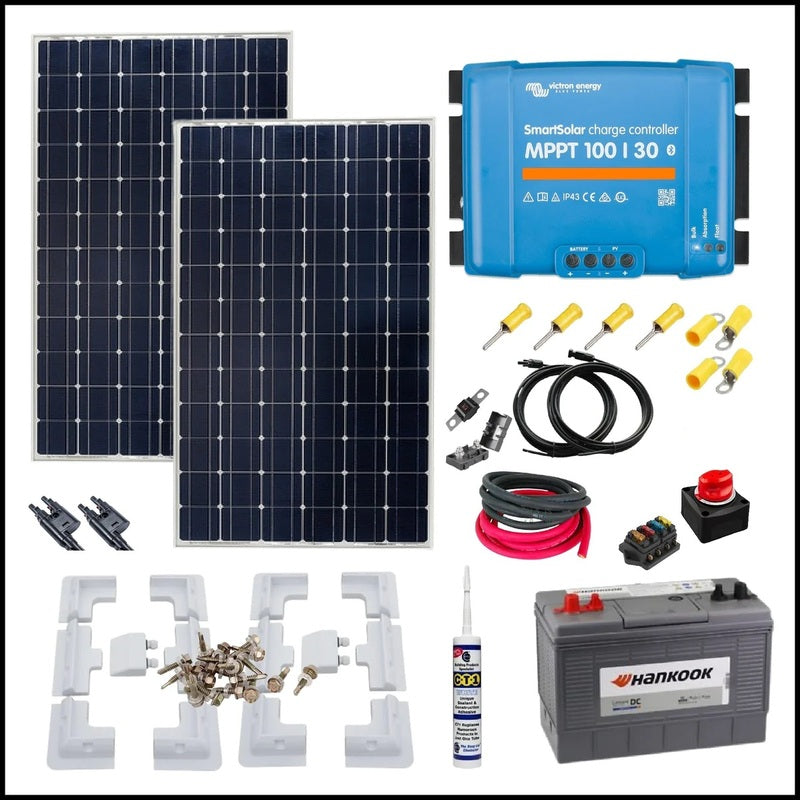 Victron Solar Power Battery Charging Kit. Upto 1400wh per day, with battery options