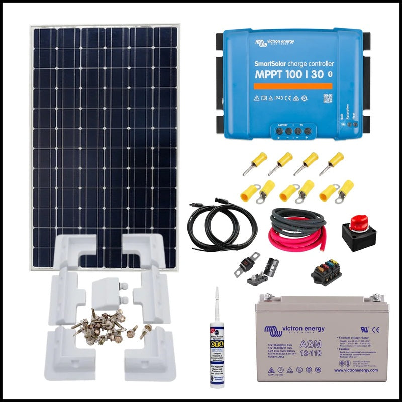 Victron Solar Power Battery Charging Kit. Upto 1400wh per day, with battery options