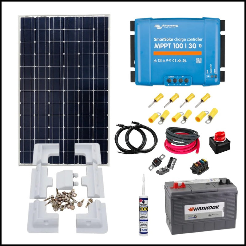 Victron Solar Power Battery Charging Kit. Upto 1400wh per day, with battery options