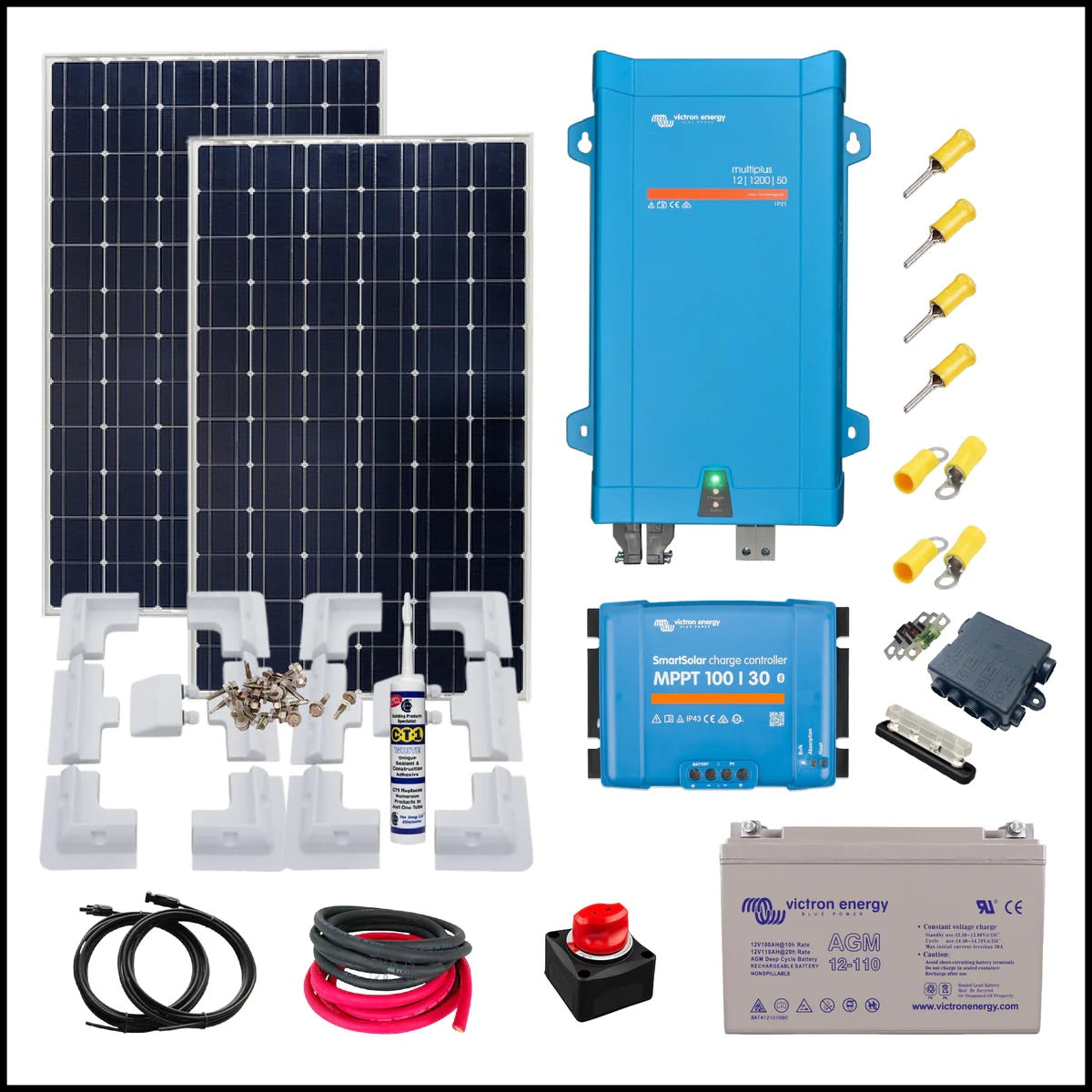 Victron 350 Watt Solar panels with MultiPlus Inverter Charger & 110Ah AGM Battery