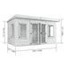 The Marple Insulated Log Cabin. Outside front left view diagram with measurements. 14x8ft.