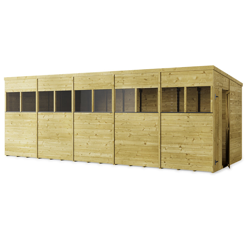 Customisable Pent Tongue & Groove Wooden Shed with double opening doors, windowed 20x8ft.