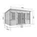 Ashley Pent Log Cabin, Natural Log Tongue & Groove. Front left view of cabin diagram with measurements. 4x3M.