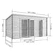 Darton Log Cabin Summer House with Adjustable Side Store 14x8ft front left view with measurements added.