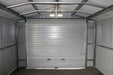 Sapphire Apex Metal Garage, Olympian Fronted in Anthracite Grey. Inside view toward the front showing the rails for the Roller shutter