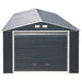 Sapphire Apex Metal Garage, Olympian Fronted in Anthracite Grey. Front and roof view showing roller door and vents.