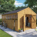 Customisable Apex Tongue & Groove Wooden Shed. Outside view of front left sides showing example of windowed shed and double opening doors on the end. Set in garden situ. 20x8 ft.