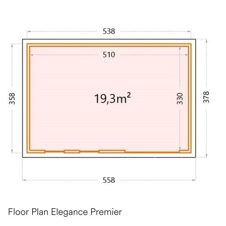 Telluria Sustainable Eleganto Premier Steel Shed in Anthracite. Floor plan with measurements.