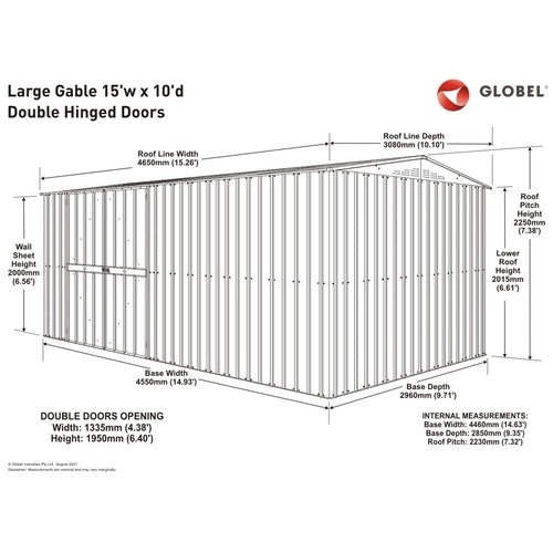 Lotus Metal building diagram with full measurements for 15 x 10 size 